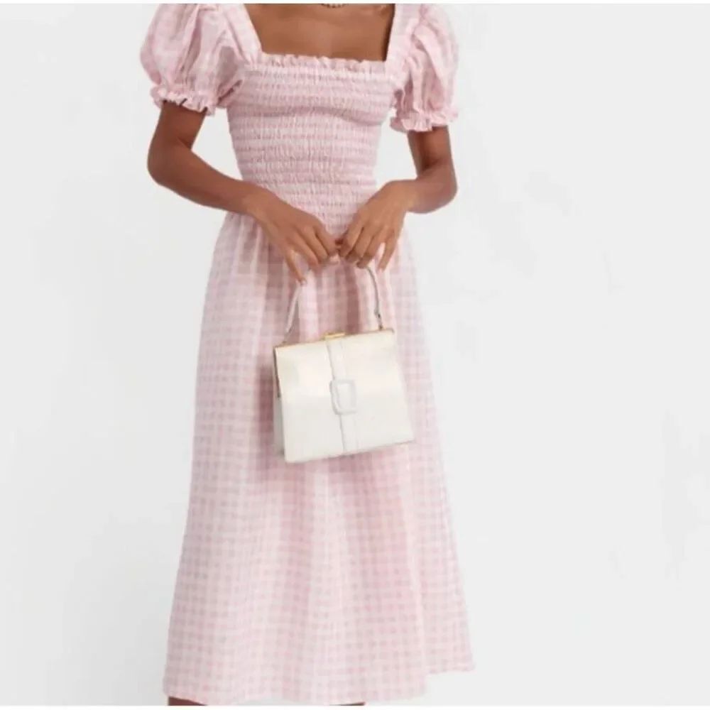 NWOT Sleeper Belle Linen Dress in Pink Vichy XL
